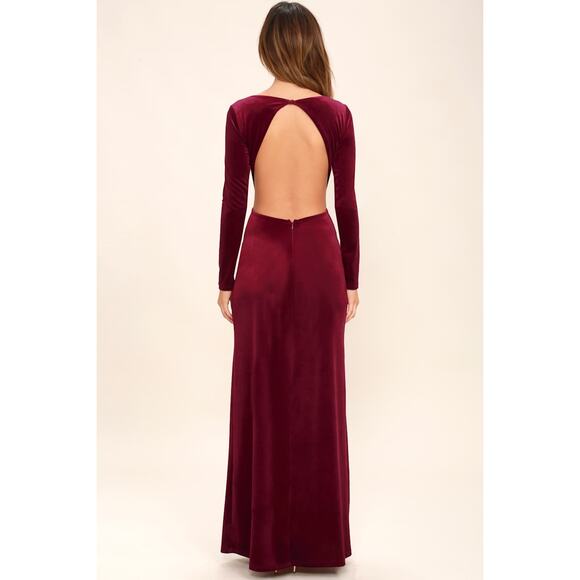 Lulus Crushed Velvet‎ Burgundy Backless Maxi Dress Women’s Size XL - Picture 3 of 11